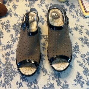 Fly London Yile Wedge Sandals  Slingback Leather Peep Toe EUR 40 US 9.5